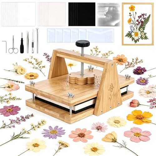 HomdMarket Stor blompress, blompress för vuxna och barn, 30 × 20 cm, gör-det-själv växtpress med svampplatta, torkplatta och andra verktyg, lämplig för hantverksälskare