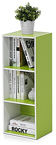 Furinno Luder 3-stufiges Bücherregal mit offenem Regal, Weiß/Grün