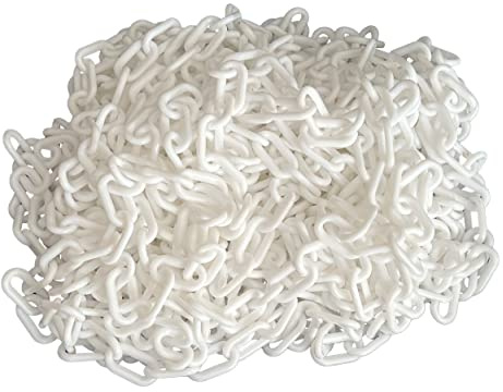 UvV Absperrkette Signalkette Kunststoff 25 Meter Bund inkl. 5 Notglieder in verschiedenen Stärken und Farben (6 mm x 25 Meter, weiß)