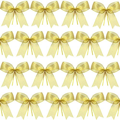 Sumind 48 Stück Schleifen Weihnachten Gold Schleife Weihnachtsbaum Weihnachtsbaumschmuck für Weihnachtskranzdeko DIY Handwerk Geschenke Deko Familienfeiern Party Dekoration Größe M