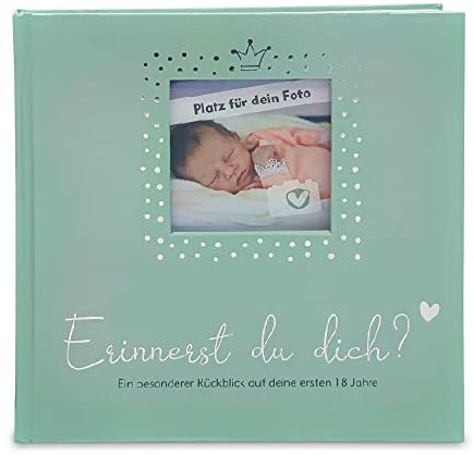 Erinnerungsalbum der ersten 18 Jahre als Geschenk zur Geburt eines Babys - Mädchens oder Jungens, Erinnerungsbuch Geburt