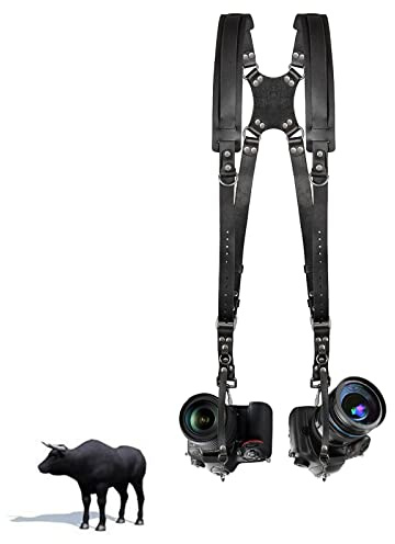 Kasla Camera Strap, Camera Straps for Photographers, Leather Dual Camera Strap for Two DSLR/SLR Cameras (Black)