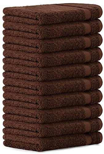 Luckytowel 10er Set Gästehandtücher 30x50 cm 100% Baumwolle, 600g/m² Oeko-Tex Gästetuch-Set 10er Pack Braun