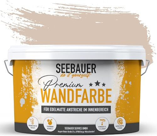 SEEBAUER diy Wandfarbe Braun 2,5L für Innen (No. 611 Hazel Eyes) Edelmatte hellbraune Innenfarbe - Brauntöne sehr hohe Deckkraft - Matt, Abwaschbar und Tropffrei