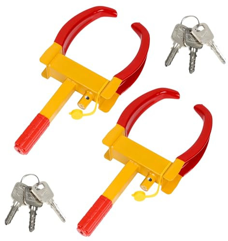 Randaco 2 Stück Radkralle Reifenkralle, Parkkralle Diebstahlsicherung PVC-Schutz, Wegfahrsperre mit 6 Schlüsseln, Schließzylinder aus Messing Radkralle für Anhänger für Autos