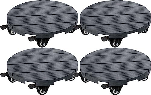 Mediablue Pflanzenroller massives WPC, rund 30 cm Blumen Rollbrett bis 100 Kg (WPS) Nature Rolluntersetzer (4 Planzenroller)
