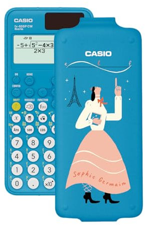 Casio FX-85SP CW - Calculadora Científica de Sophie Germain ilustrada por Laura Liedo, Recomendada para el Curriculum Español y Portugués, 5 Idiomas, más de 300 Funciones, Solar, Color Azul