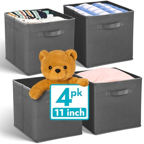 Reli. Storage Cubes (4 Pack) | Dark Gray Fabric Cube Bins 11x11