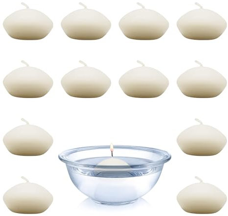 pajoma® Candele galleggianti XL, 12 pezzi, crema – candele ad acqua non profumate | 80 g di peso cera, circa 8 ore di durata, 69 x 38 mm | candele da piscina
