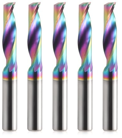 Lot de 5 fraises en spirale CNC avec une rainure pour aluminium, tige de 6 mm, fraise hélicoïdale VHM avec revêtement DLC, diamètre de coupe de 6 mm, fraise à queue en carbure de tungstène massif