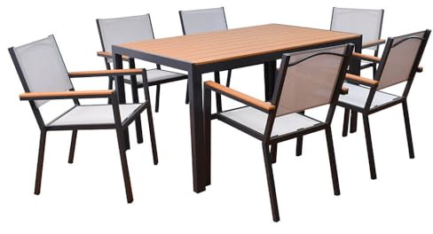 Home Deluxe Garten-Sitzgruppe Cantos SEDIA 150 x 90 cm - inkl. 6 Stühle |Gartenmöbel, Loungemöbel, Aluminiumtisch, Balkontisch