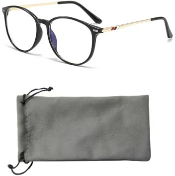 DAZZLUXE 1 Stück Anti-Blaulicht-Brille Mit 1 Stück Grauer Brillen-Aufbewahrungstasche, Blaulichtfilterbrille, Unisex-Blaulichtbrille, Computerbrille, Runde Anti-Blaulicht-Brille