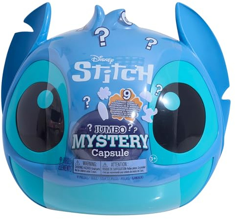 Just Play Peluche géante Stitch de Disney dans Une Capsule Surprise, 8 Accessoires, Figurine de 22,9 cm de Haut, Jouets pour Enfants de 3 Ans et Plus