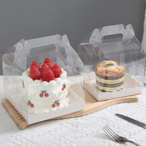 SdreMelo 15PCS Transparent Cake Boxes,4 Inch Clear Cake Box Square Plastic Cake Box Cupcake Box Display Box Carrier with Holder Individual Cake Boxes for Dessert Candy Cakes 15PCS-4 Inch