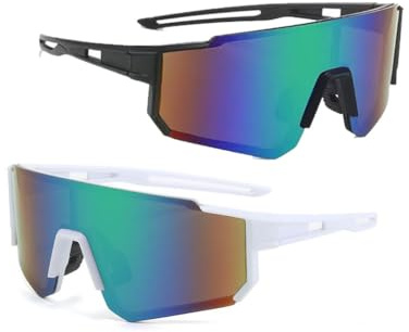 KOMUNJ 2 PCS Occhiali da Ciclismo Polarizzati, Occhiali da Sole Sportivi, Occhiali da Ciclismo Polarizzati da Uomo e Donna, Adatti per ciclismo, corsa, alpinismo, guida e altre attività all'aperto