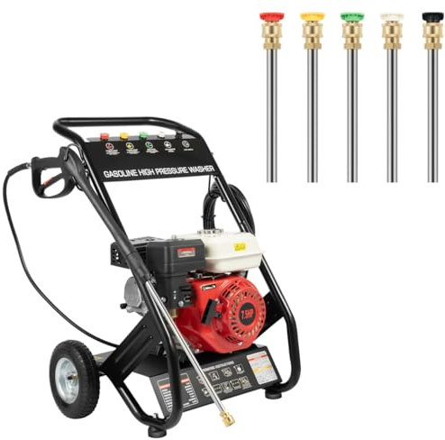 Chynalys 4-Takt Benzin Hochdruckreiniger 7.5PS Benzin Mobil Druckreiniger, Haute Pression Benzin Flächenreinige, Hochdruck Benzin Reinigungsmaschine mit 5 Düsenaufsätze, Terrassenreinger 170-190 Bar
