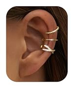 Finrezio Manchette Boucles d'Oreilles Non Piercing Cartilage Plaqué Or Ensemble Clip Or/Argent