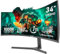 Gawfolk 34 Inch Ultrawide Curved 180Hz Gaming Computer Monitors 1000R PC screen 21:9 UWQHD (3440x1440) ,1ms,100%sRGB,Adaptive Sync,HDMI、Display Port,Liftable,Compatible with wall mounted 75*75mm-Black
