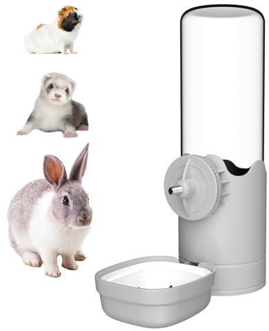 Wasserflasche für Haustiere, 500 ml, tropffrei, automatische Wasserflasche für Kaninchen, Hasen, Chinchilla, Igel, Eichhörnchen, Frettchen, Ratten (Grau, 500 ml)