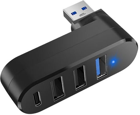 Hub USB à Multiple Ports 3.0, Mini Adaptateur Multiport 3ports USB-A 1 Port USB-C Rallonge USB (90°/180° Rotatif) pour Ordinateur Portable Voiture Compatible avec Macbook Samsung Notebook Imprimante