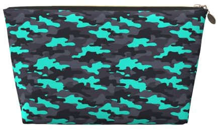 Bolsa de maquillaje con estampado de camuflaje gris y verde, bolsa de aseo de viaje para mujeres, bonita bolsa de maquillaje de cuero organizador