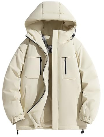 Vhersily Parka de Montagne Imperméable pour Femme, Veste de Ski Chaude et Rembourrée, Veste d’Hiver avec Capuche, Imperméable, Anti-Vent, Blouson de Voyage Léger Matelassé avec Poches, beige, M