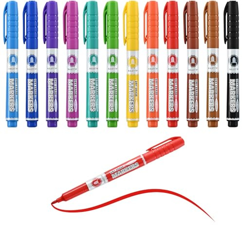 SUQJOY Stylos pour Tableau Blanc, Feutres à Pointe Moyenne Fine Effaçables à Sec, Marqueurs pour Tableau Blanc à Faible Odeur avec Clip, Marqueurs Fins Assortis, Lot de 12