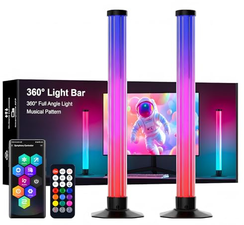 Barra Luminosa LED RGB 43cm, Luci Gaming RGBIC 360° ad Alta Luminosità, Retroilluminazione LED per TV Intelligente e Monitor PC, Sincronizzazione Musicale e Controllo App per Scrivania Gaming
