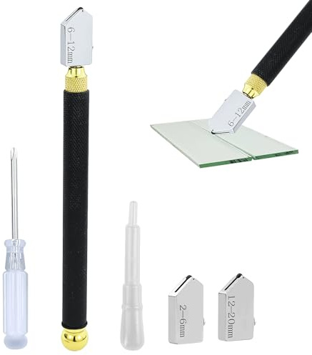 Taglierina in Vetro, Taglia Vetro Piastrelle, 5 Pezzi Strumento Tagliavetro, Testa da Taglio da 2 mm a 20 mm, Tagliavetro per Vetro, Glass Cutter per Vetro Piastrelle Specchio