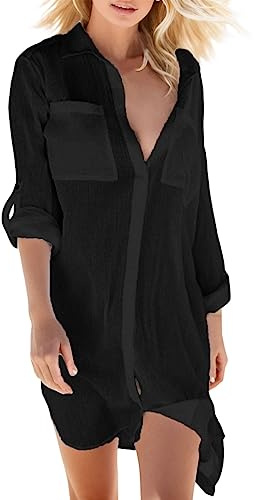 Bikiniset for Kvinnor Cardigan Beach Blus Ärm Long Up Wear Chiffongöverdrag Dam Lös Top Badkläder Tankinis Set, Svart, S(Black,S)