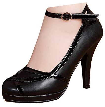 getmorebeauty Women's Vintage Retro Black and White Ankle Strappy Buckle Dress High Heels (US 7.5, Black)