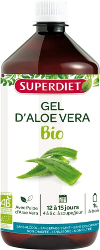 SUPERDIET - GEL D'ALOÉ VERA BIO-Digestion, Transit & Beauté - Pulpe fraîche, Récoltée à la main- Fabrication française- Bouteille de 1L