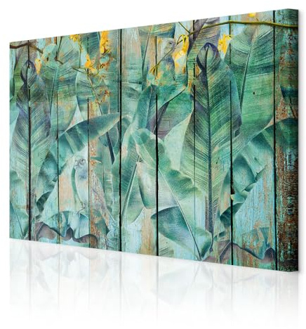 decomonkey Bilder Pflanzen 120x80 cm 1 Teilig Leinwandbilder Bild auf Leinwand Vlies Wandbild Kunstdruck Wanddeko Wand Wohnzimmer Wanddekoration Deko Laub Natur Abstrakt Papagei Holz Grün