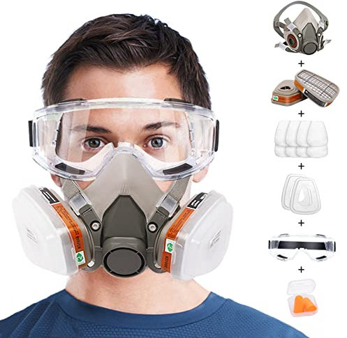 ANUNU Chemische Gesichtsschutz with Filter and Brille für Lackieren, Staub, Epoxidharz, Farbe, Maschinenpolieren, Schweißen, Industriemalerei, Gaswiederverwendbare