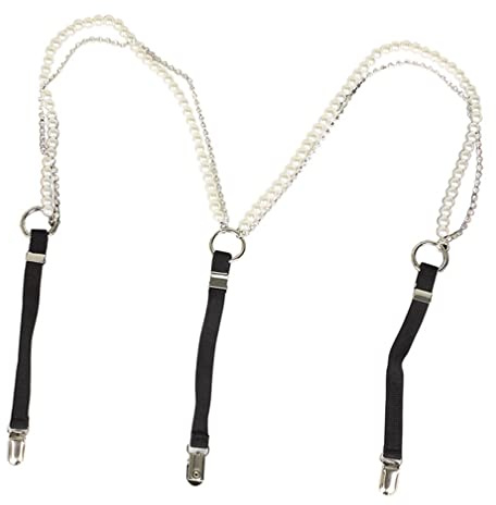 Teensery Women's Pearl and Rhinestone Chain Y Suspender with 3 Metal Clips on Belts Adjustable Elastic Braces for Lady Girls, Black