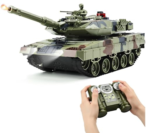KAIM 1/24 RC Tank,Remote Control Tank for Boys with Smoke, Lights & Sounds,2.4GHz Ger Leopard II Army Model,Military Toys Gift for Kids Ages 6+