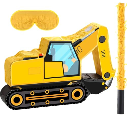 Aoriher Construction Dump Excavator Piñata with Blindfold and Bat Tractor Truck Piñata for Birthday Party Supplies Construction Theme Decor