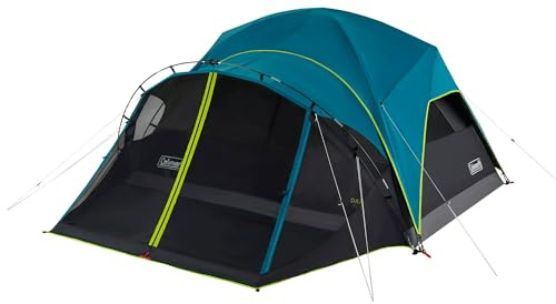 Coleman Carlsbad 4 Person Dark Room Dome Camping Tent with Screen Room, E Ports, Side Windows, and WeatherTec System, Teal Blue/Black