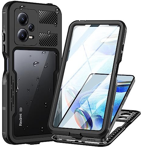Lanhiem für Xiaomi Redmi Note 12 Pro 5G Hülle, IP68 Wasserdicht Handyhülle Xiaomi Note 12 Pro 5G 360 Grad Schutzhülle Stoßfest Staubdicht Outdoor Panzerhülle mit Eingebautem Displayschutz, Schwarz