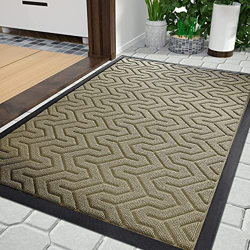 Yimobra Fußmatte für die Vordertür, strapazierfähige Ganzjahres-Fußmatte für den Eingangsbereich des Hauses, der Garage und des Gartens, Rutschfester Naturkautschuk, farbecht, 92 x 61 cm, Beige