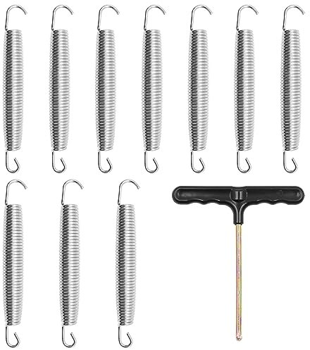 ZONADAH Packung mit 10 Stück 17,8 cm Federn mit kostenlosem T-Haken für Trampolin, Doppelhaken, strapazierfähig, rostbeständig, Trampolinteile aus verzinktem Stahl, einfacher Austausch