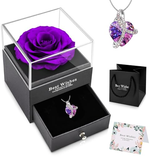 Forever Rose presentförpackning med halsband äkta evig ros med sterling silver kvinnohalsband inuti för alla hjärtans dag mors dag bröllop födelsedag jubileum juldag romantisk gåva för dig