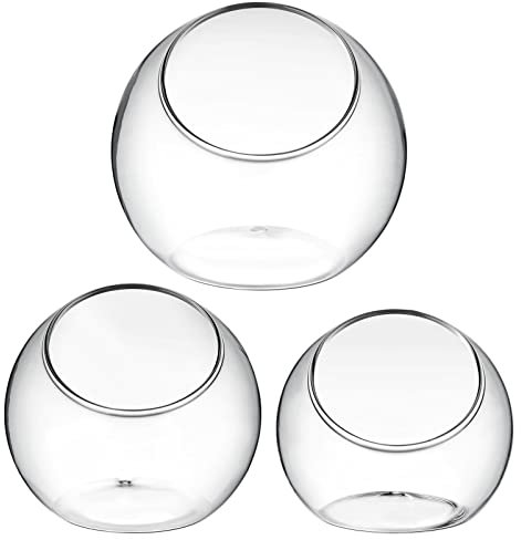 Kisangel Terrarium Jar, 3Pcs Terrarium Plants Glass Round Globe Air Plant Planter Glass Bowl Ferns Stand Decorative Bowl for Table Decor Succulent Tillandsia