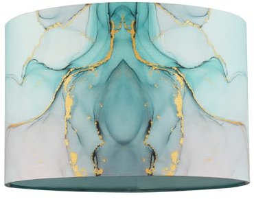 Contemporary Drum Lamp Shade in Marble Effect Cotton Fabric Duck Egg Turquoise and Pink with Shiny Gold Foil | 20cm x 30cm by Happy Homewares