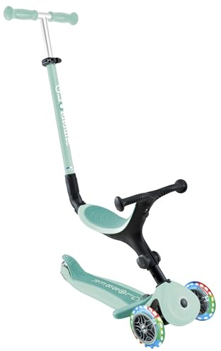 GLOBBER GO-UP Active Lights 3in1 – Tretroller, Dreirad und Laufrad für Kinder – höhenverstellbares Kinderfahrzeug – 3rädrig bis 7 Jahre – Bunte LED-Leuchtrollen - Mint-dunkelmint