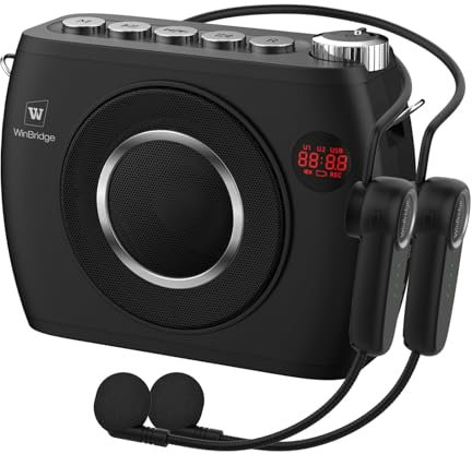 25W Wireless Voice Amplifier with Two Bluetooth Headset Microphones, High Capacity 8000mAh|Record, Portable Pa System Bluetooth Speaker and Microphone, Megaphone with Mic for Teachers S96