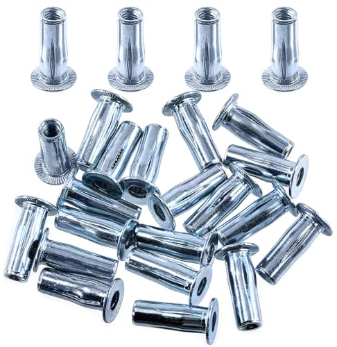 Swpeet Kit de 20 écrous M5 en acier au carbone métrique blanc revêtu de zinc multi-prise, tige bulbe à tête plate, insert fileté, écrou de construction, fixation pour rivets et goujons