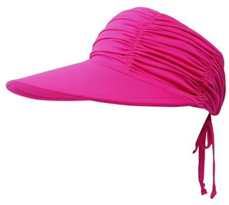 HIQIU Visir Cap damer solskydd för utomhus och strand – brett brätte solhatt damer sportmössa sommarhatt öppen strandhatt, Rosa-röd, 56-58