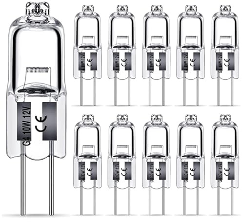 Nottac G4 Halogen Light Bulbs 10W 12V Clear Capsule 2 Pin Lamp Bulb Halogen Pin Base Warm White Dimmable 10 Pack