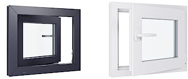 Fenêtre PVC - LxH 600x500 mm -Triple Vitrage - Bicolore blanc int/anthracite ext-poignée à gauche